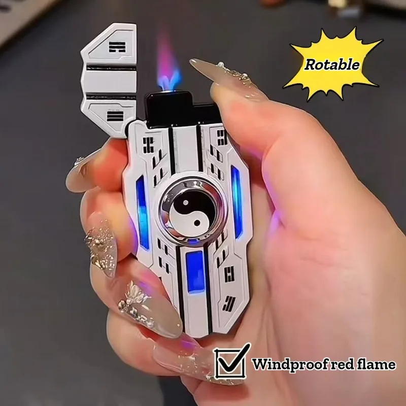 

Trendy Mecha Can Rotate Luminous Windproof Red Flame Fingertip Decompression Gyro Lighter Gift for Boyfriend Cigarette Lighter