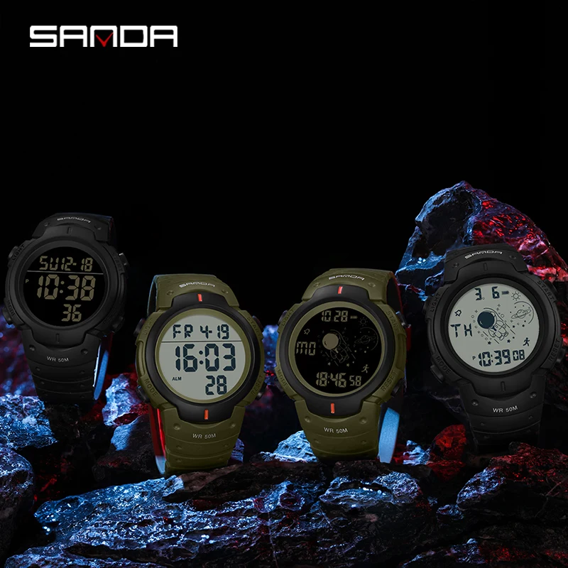 SANDA Fashion Simple Men Watch Military Outdoors Sport Waterproof Watches LED Luminous Electronic Digital Students Men Watches