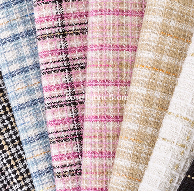 

1 Meter Vintage Tweed Fabric Thick Yarn Dyed Metallic Woolen Telas DIY Sewing Dress Coat Blazer Autumn Winter Tissus