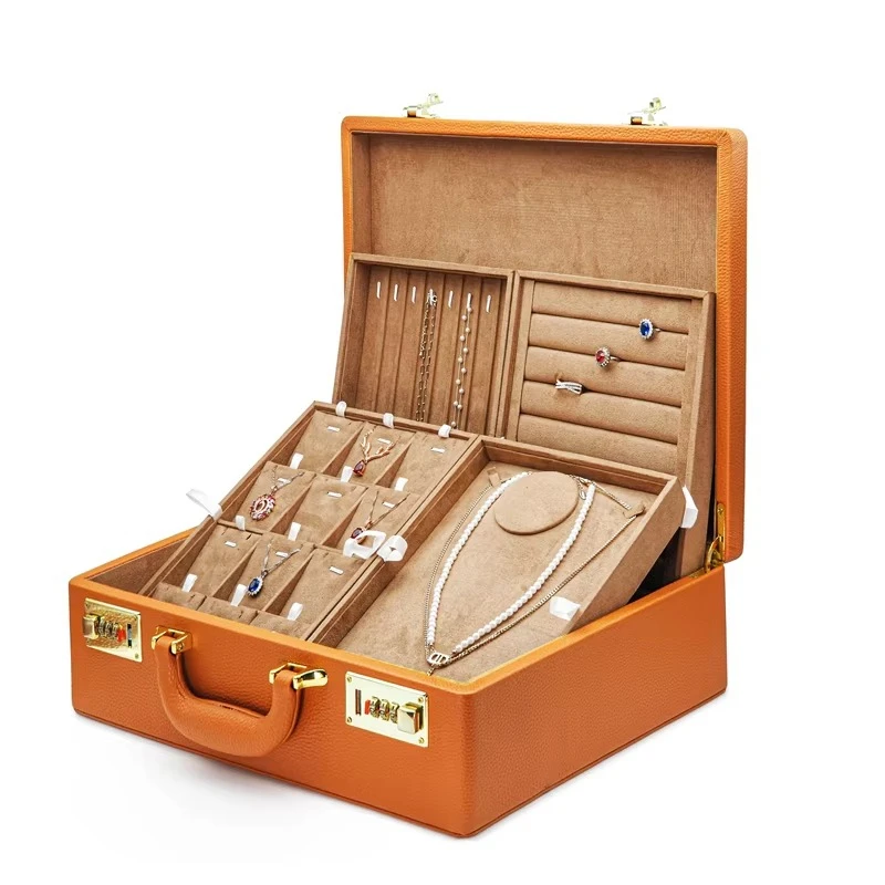 Durable Travel Coded Lock Pu Jewelry Arrying Case Leather Jewelry Storage Jewelry Suitcase With Tray