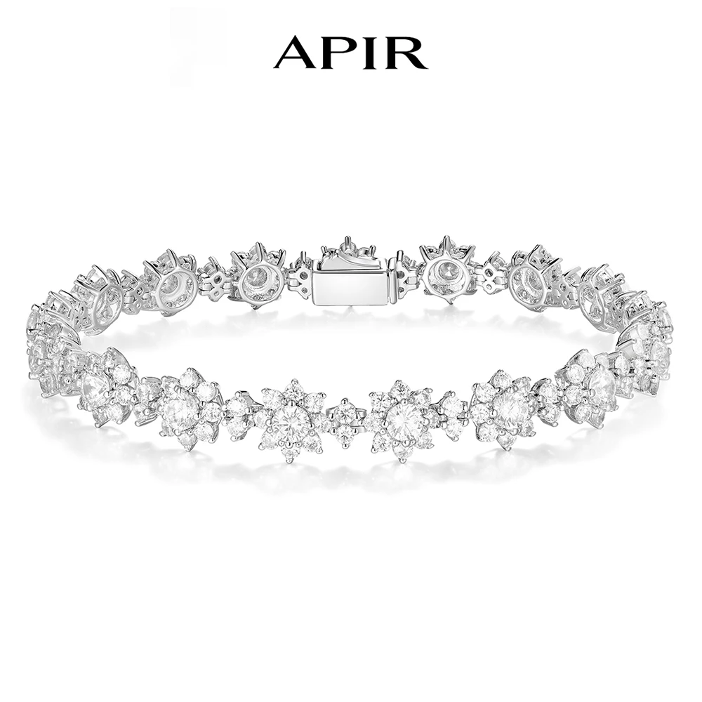 

APIR Sparkly Snowflake Moissanite Diamond Bracelets Sterling Silver Luxury Bracelet Wedding Jewelry for Women with Certificate