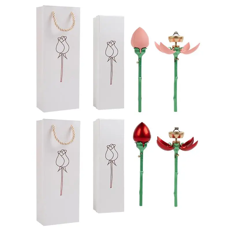 

Creative Rose Flower Ring Boxes Jewelry Gift Packaging Box Ring Display Holder Bridal Wedding Engagement Jewelry Storage Case