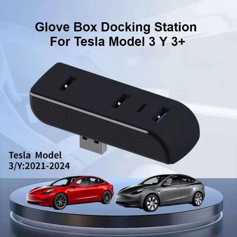 4-in-1 USB Extender Charger Upgrade Data Transfer Glove Box Docking Station for Tesla Model 3 Y 3+ Y Juniper USB Hub Ports Car