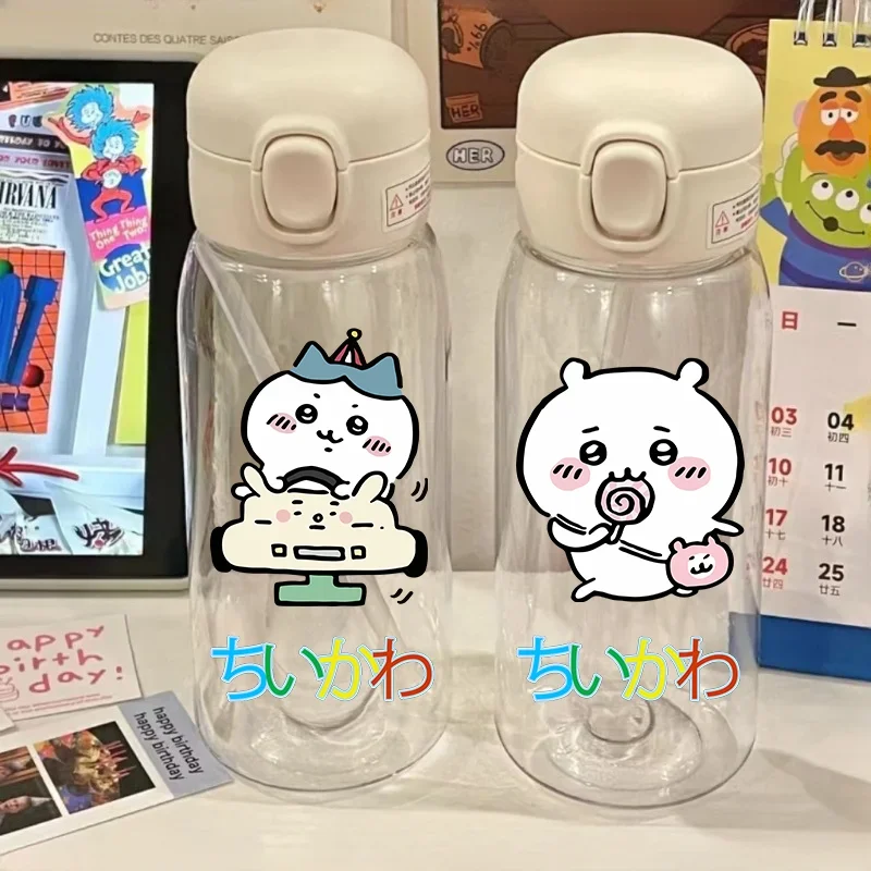 Chiikawa Anime 400ML/600ML Straw Plastic Water Bottle Large Capacity Cute Childrens Portable Transparent Drinking Water Cup Gift
