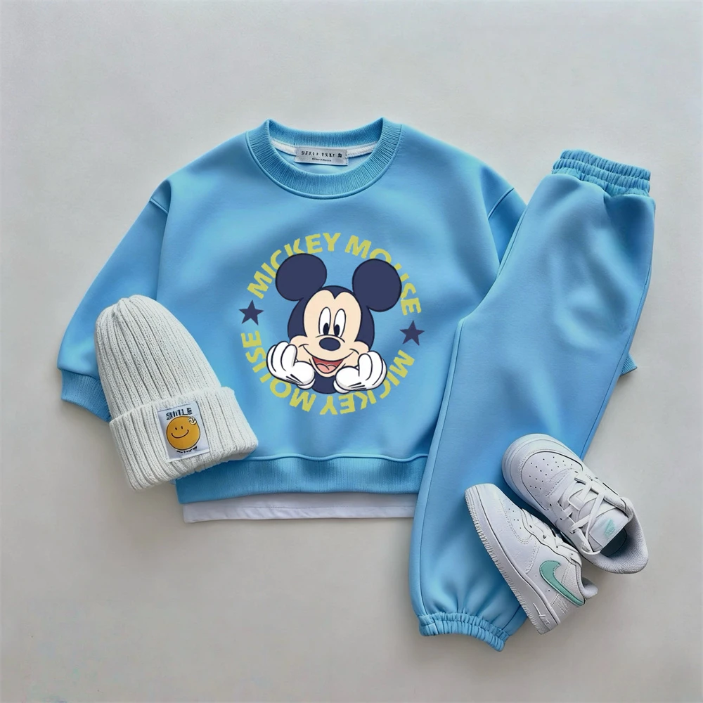 بلايز + السراويل 2 قطعة ميكي ماوس بلوزات مطبوعة بلون رياضية موضة زي للبنين الطفل الكرتون طويلة الأكمام الدعاوى