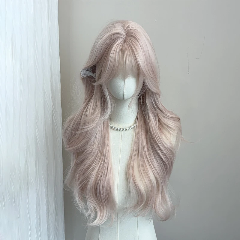 Baby pink wig for women long wavy hair wig 24inch Lolita Synthetic high temperature resistant fibers daily use