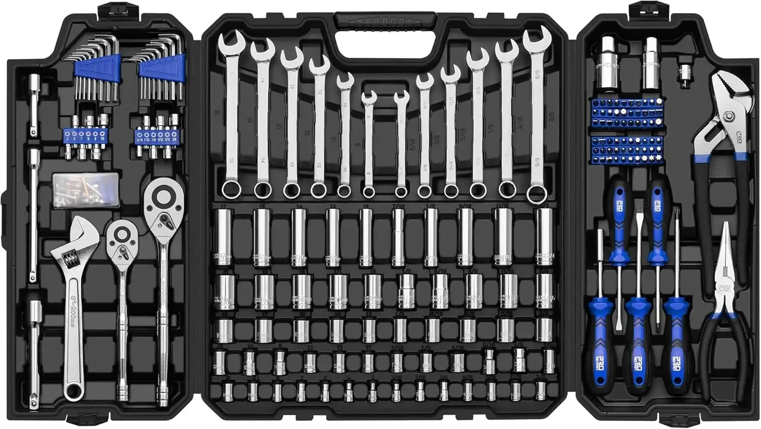 240-Piece Mechanics Tool Set, General Assorted SAE/Metric Sockets and Wrenches Automotive Repair Tool Kit with Plastic Storage T