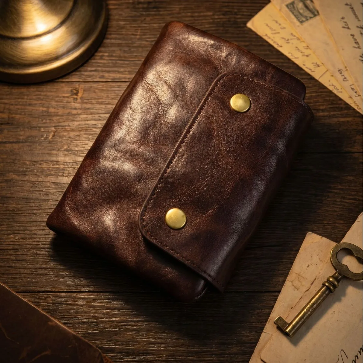 

Кошелек из натуральной кожи с двойной застежкой-кнопкой - Мужской кошелек с несколькими отделениями для карт и карманом на молнии, ретро-кошелек для наличных, карт и документов