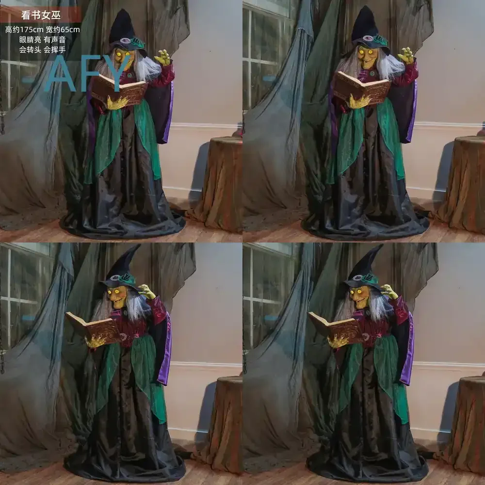 Halloween Large Induction Electric Ornament for Haunted House Amusement Park Standing Reading Witch Decoration Props for