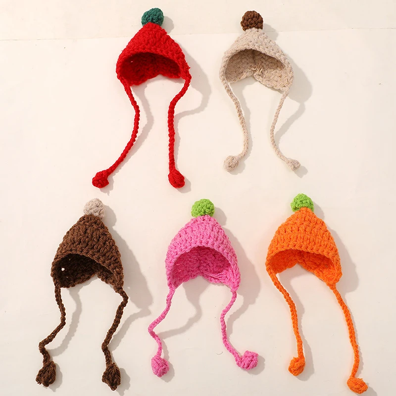 2Pcs Cute DollHouse Doll Hat Mini Straps Handmade Woven Hook Knitted Woolen Head Covers DIY Doll Decoration Toy For Children