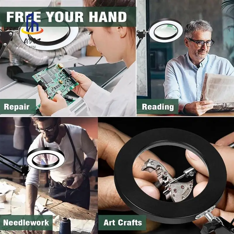 

A33Z-Magnifying Glass With Light And Stand, 10X Magnifying Lamp, 2-In-1 Magnifying Desk Lamp With Clamp, Led Desk Lamp