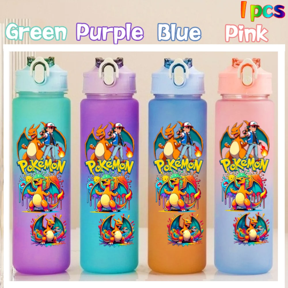750ml for Poke mon Water Bottle Gradient Color Plastic Straw Cup Anime Peripheral Gourde Drinking Water Cup School Supplies Gift view 3