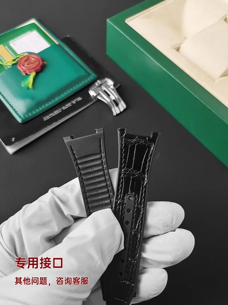 FUYIJIA Custom O-MEGA C-ONSTELLATION 131 Original นาฬิกา 25 มม.เว้า 14 มม.ยาง + หนังจระเข้สายพับเข็มขัด