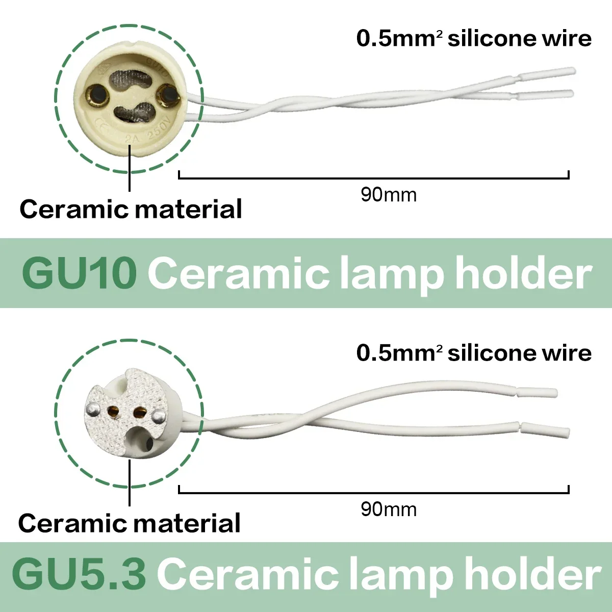 10 قطعة مجموعة أضواء السقف المدمجة مربع قابل للتعديل أبيض أسود طقم إضاءة مستديرة Gu10 Gu5.3 قاعدة حامل مصباح سيراميك #2