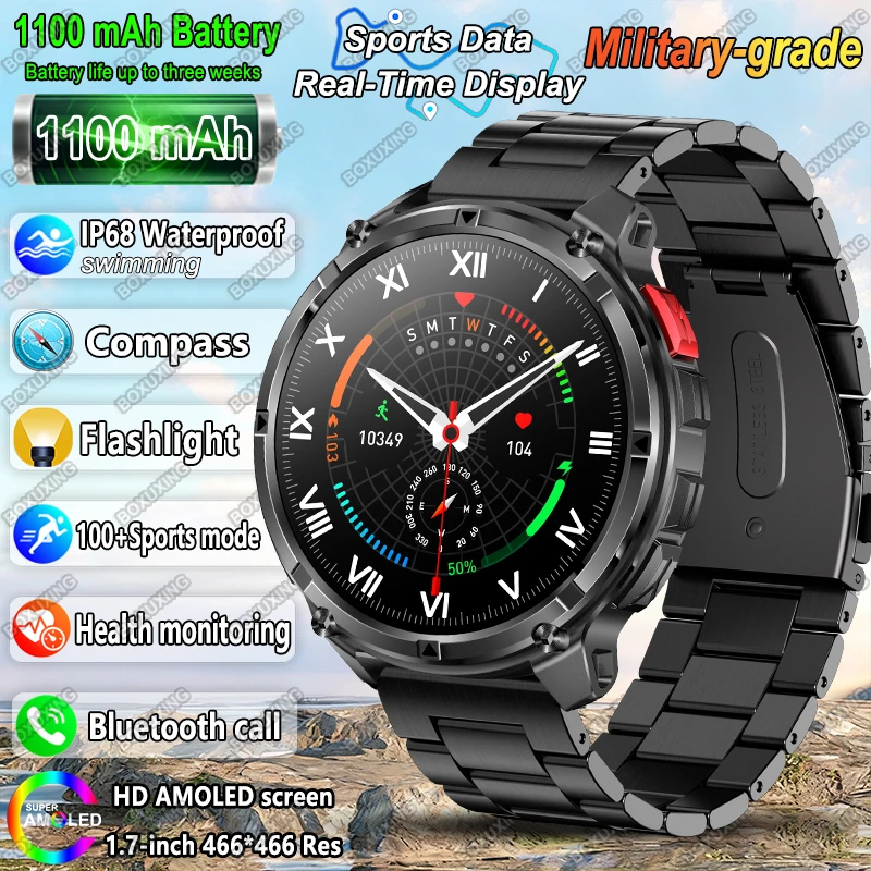 

2025 New Outdoor Sports 1100mAh Battery T-Rex 3 Smart Watch IP68 Waterproof Bluetooth Call AMOLED Men Compass Sports Smart Watch