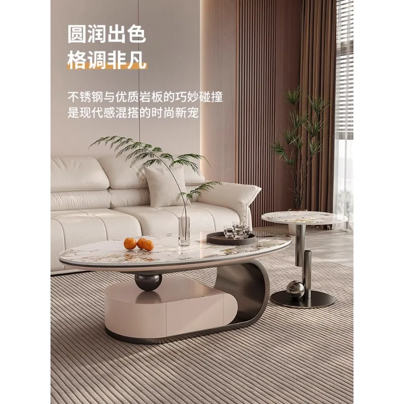 

Italian light luxury rock slab coffee table modern high-end oval combination small apartment living room home high-end minimalis