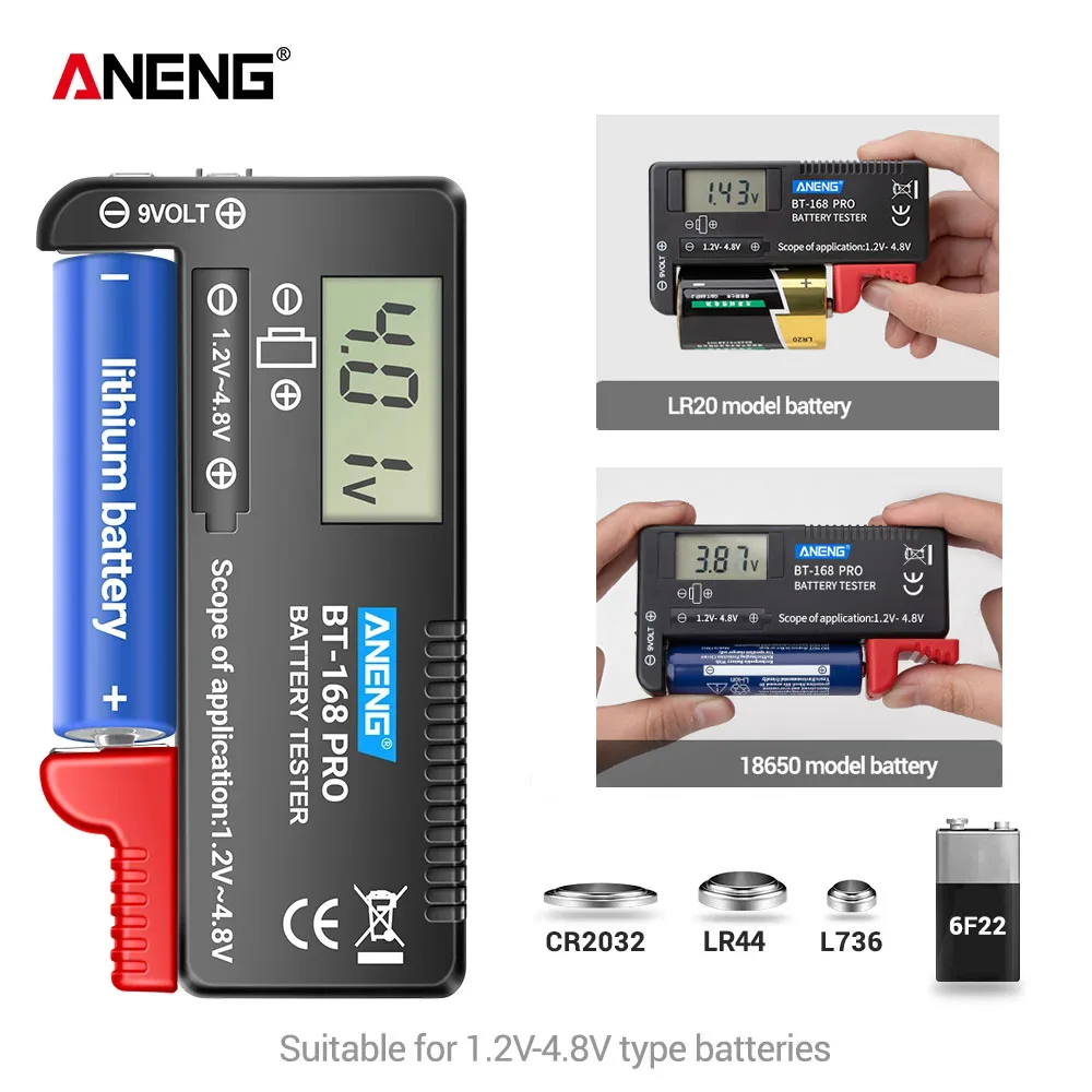 Battery Capacity Testers ANENG 168 PRO  Universal battery tester analyzers A  AA  AAA 9V 1.5V Lithium Button Cell 18650 Tester
