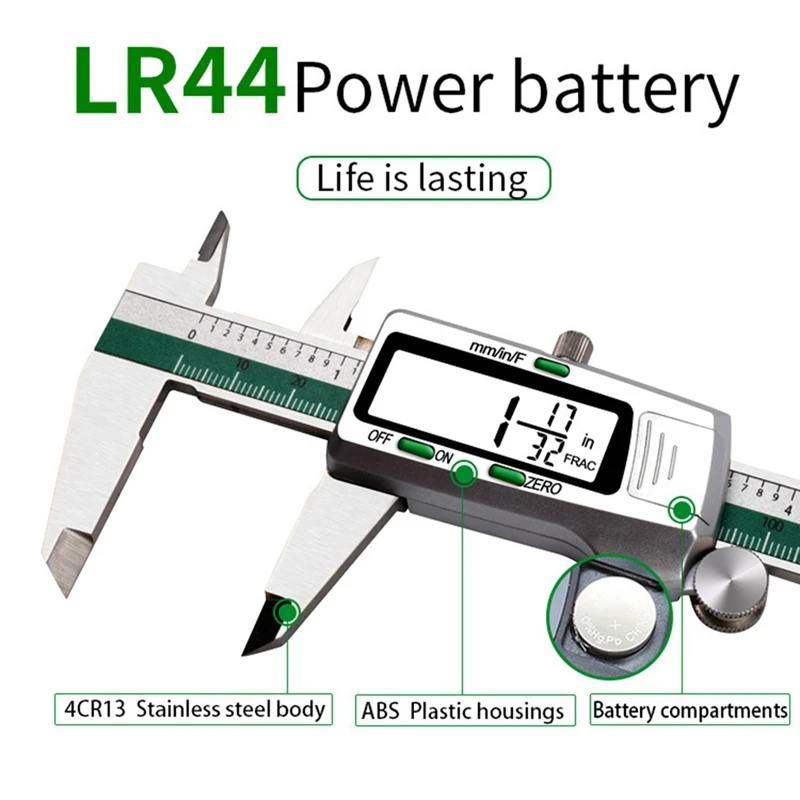 Digital Display Stainless Steel Calipers 0-150Mm 1/64 Fraction/MM/Inch LCD Electronic Vernier Caliper Waterproof