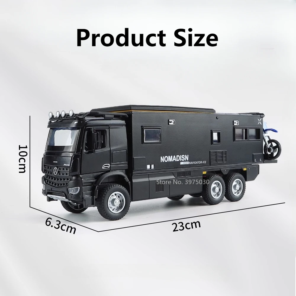 Nomadison-Alloy Diecast Rv Car Model Toy, Simulação Veículo Off-Road, Som e Luz, Puxar Coleção, Decoração, Presentes Meninos, 1:24