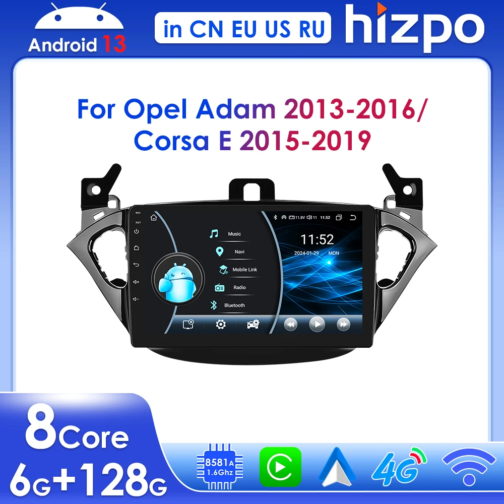 

Hizpo for Opel Adam Corsa E 2013-2019 Android 13 Wireless Carplay Car Radio Multimedia Player Navigation GPS 9" Stereo DSP BT 4G