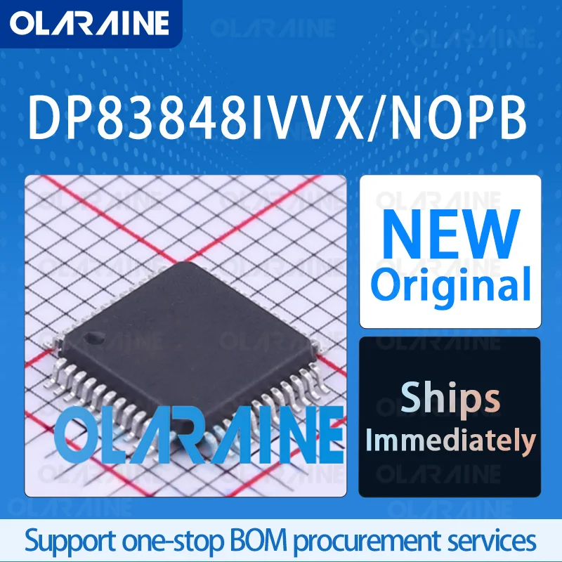 

5/10/100Pcs DP83848IVVX/NOPB LQFP-48 original ic chip Ethernet ICs RoHS 1 Transceiver Data rates 10 Mb/s, 100 Mb/s Voltage 3.6 V