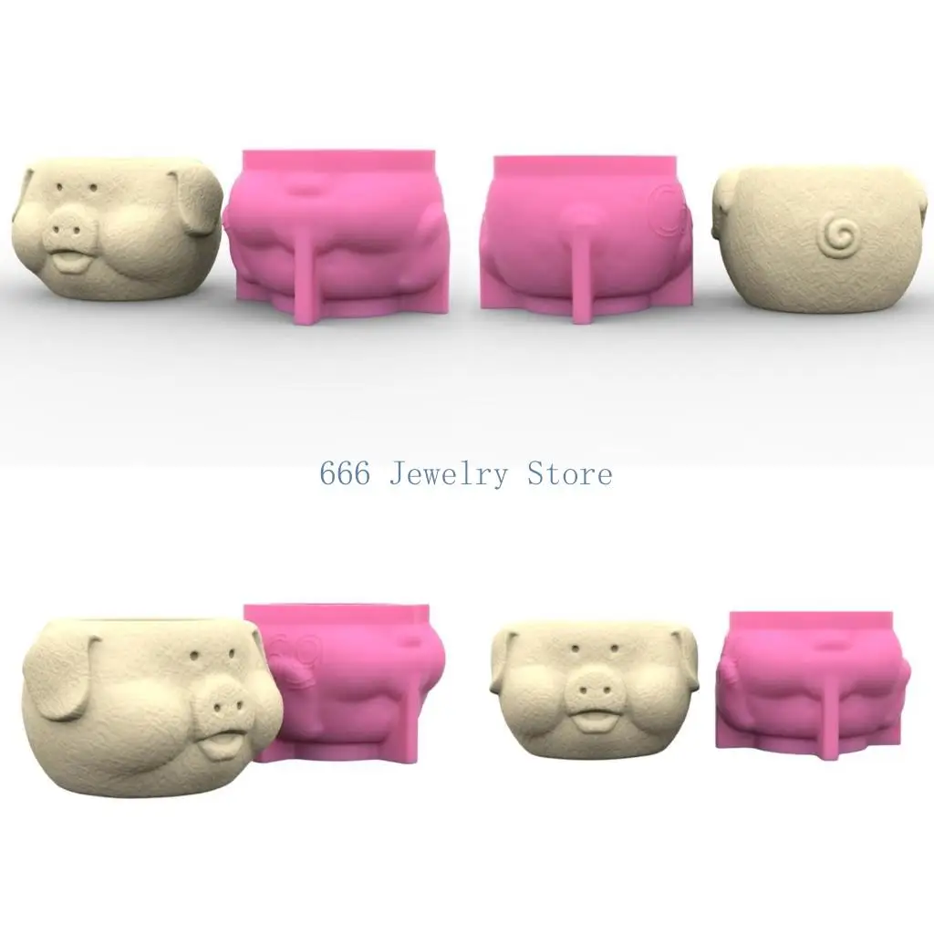 F2TD Silicone Craft Molds 3D Flowerpot Mould Pig Shaped Concrete Moulds DIY Vase Molds Silicone Material for DIY Hand-Making