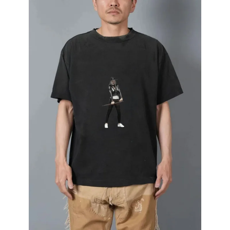 

Men's Washed T-Shirt Black Printed Elvis Presley Pattern High Quality 100% Cotton 230g