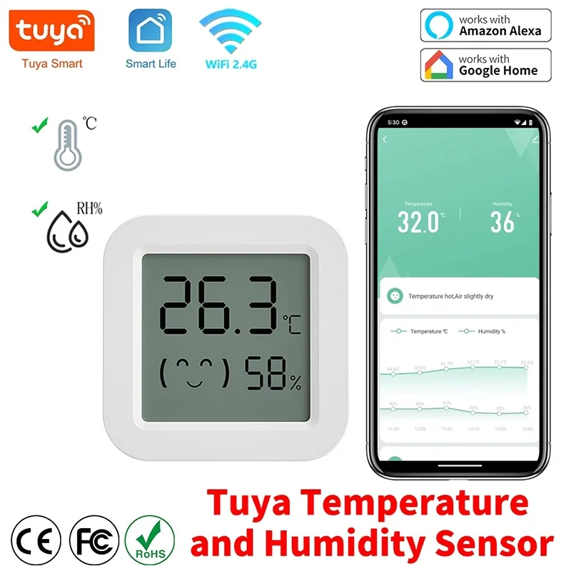 

Tuya Smart WiFi Mini Temperature Humidity Sensor Hygrometer Thermometer With LCD Display Indoor Support Alexa Google Assistant