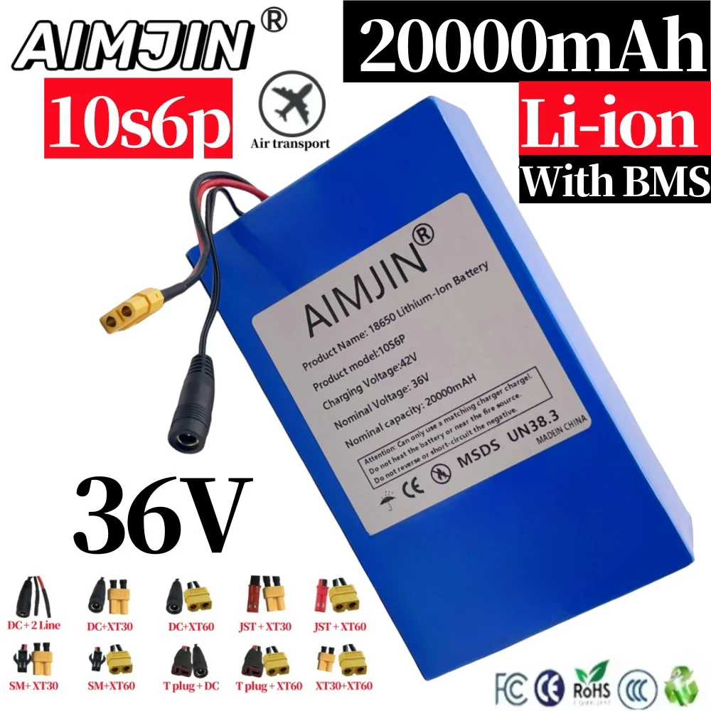

10S6P 36V 20000mAh brand new original 500-1000W li-ion battery, For most vehicles, supports customization of different plugs