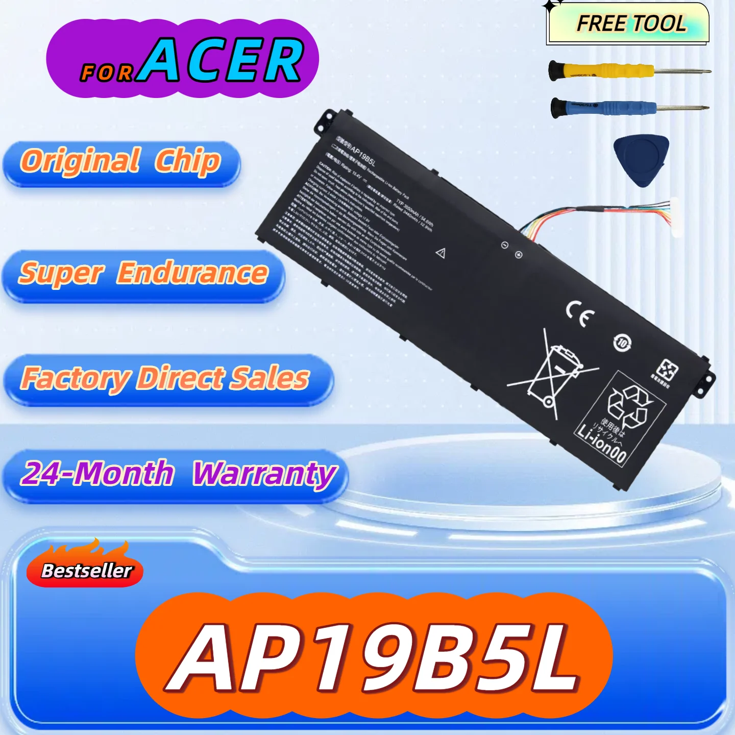 

AP19B5L Battery For Acer Aspire A515-44-R5XW A515-43 Sf314-42 SP314-21N-R5FR A515-44-R5XW Vero AV15-51 Free Tool+24M Warranty