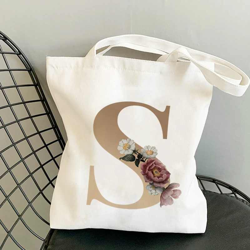 Flower Letter Canvas Tote Bag Reusable Casual Women Shoulder Bag Eco Harajuku Shooper Bags for Ladies Drop Shipping Bolso Mujer