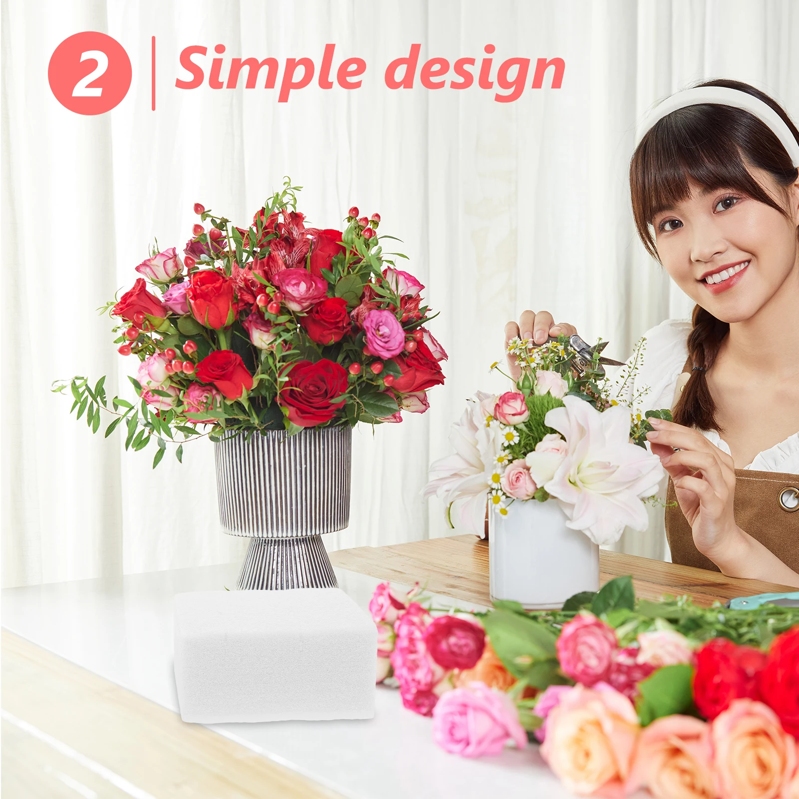 

2pcs Block Base Flower Arranging Floral Supplies Pearl Cotton Durable Floral Holder for Artificial Flowers Bouquet Shaping