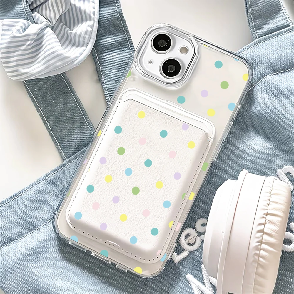Colorful Polka Dot For Magsafe wallet Magnetic Card holder Phone Case For iPhone 17 16 13 15 12 14 Pro Max Plus 17 Air 16E Cover view 2