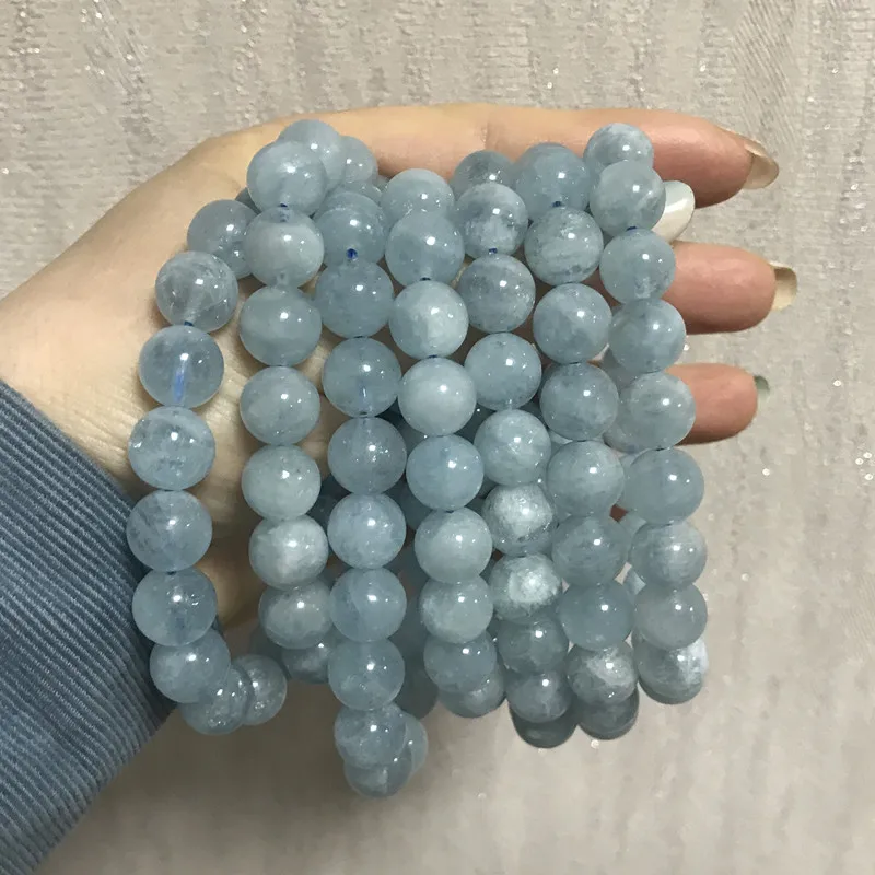 AA Quality  Women Bracelets Natural Aquamarines10MM Beads Bangle Not Glass Not Synthetic Really Blue Color