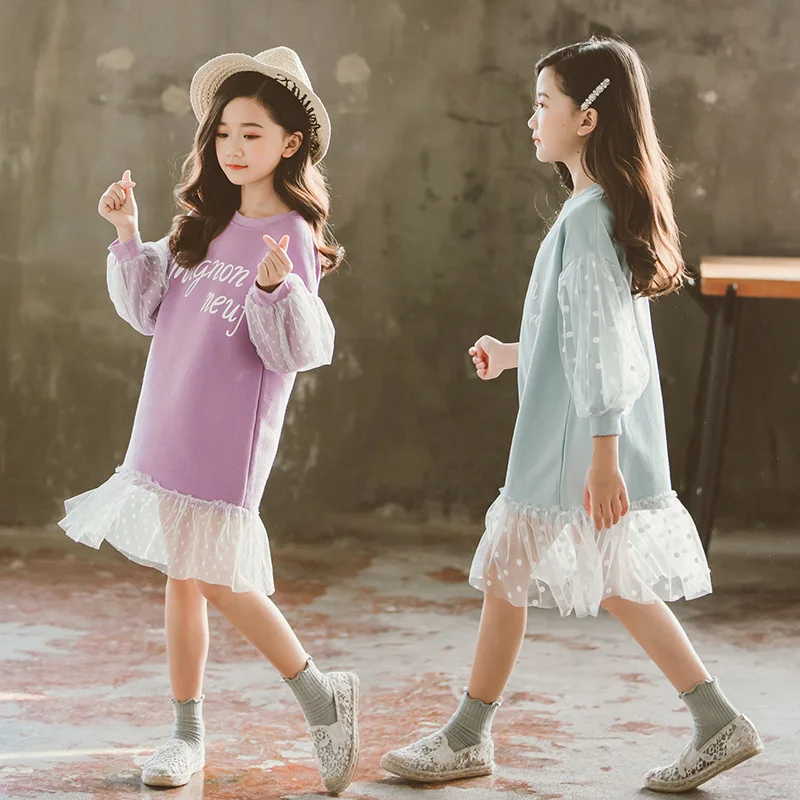 Little Girls Letter Dress Casual Long Sleeve Lace Clothes Kids Dresses for Girls 6 7 8 9 10 11 12 13 14 Sweater Princess Dress