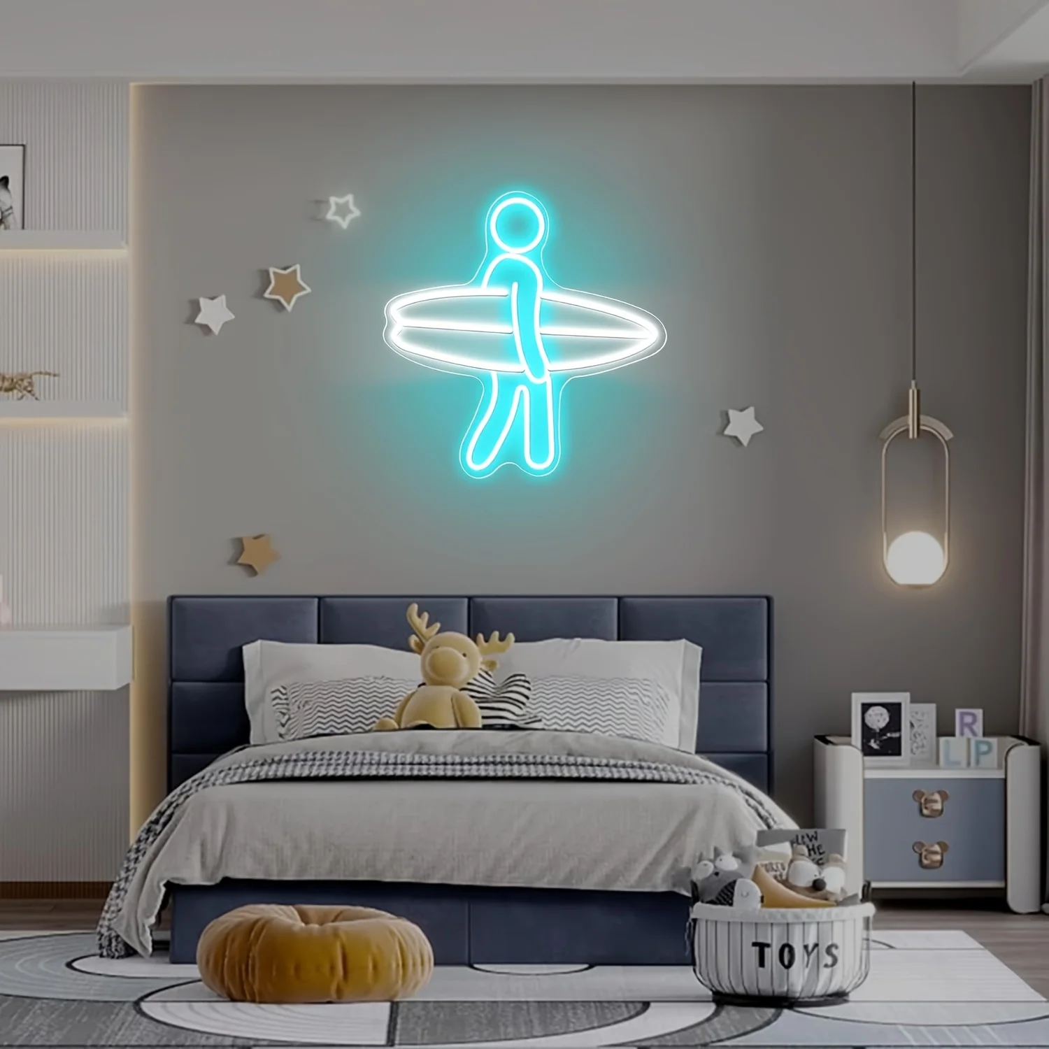 Surfboard Neon Light Sign for Home & Gym Decor - Multi-Color LED Surfing Wall Sign, USB Powered, Switch Control, Wall Hanging
