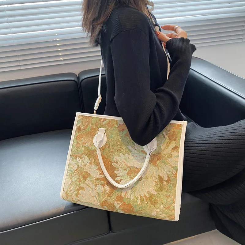 Large Capacity Canvas Women Messenger Bags 2022 New Fashion Oil Painting Shoulder Bag Portable Simple Tote Bag