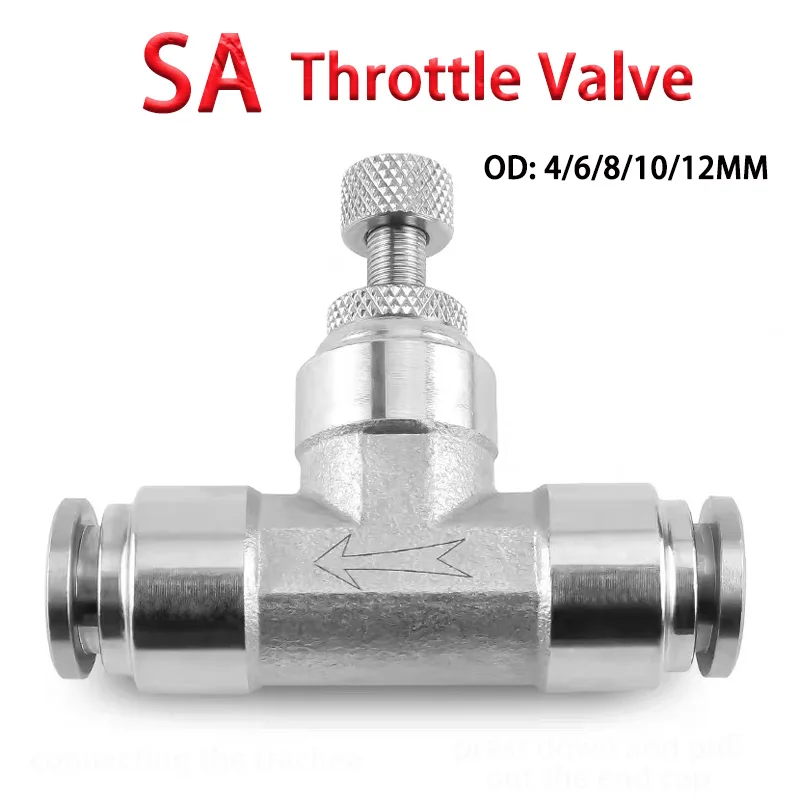 

SA 304 Stainless Steel Throttle Valve Speed Control Valve Pneumatic Quick Connector 8 10 12mm Cylinder Regulation Flow Limiting