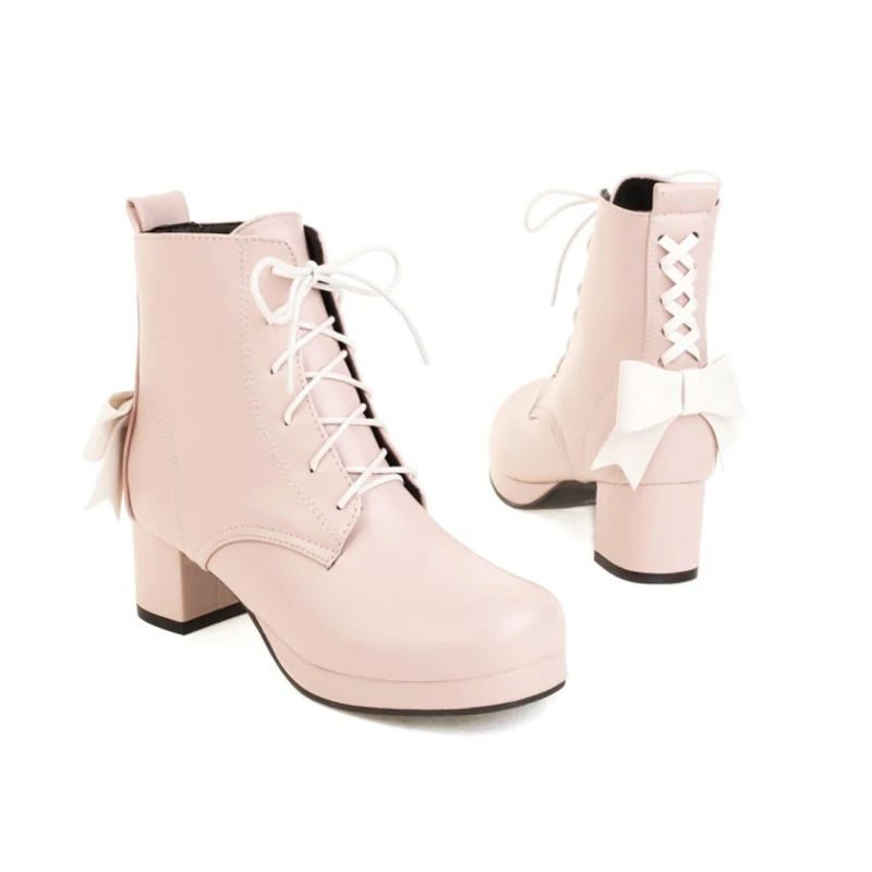 Kolnoo Handmade New Hot Sales Womens Chunky Heel Boots Butterfly Sweet Style Lolita Ankle Boots Evening Fashion Winter Shoes