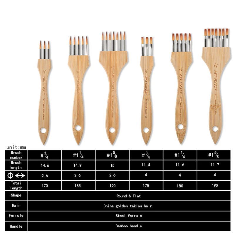 ArtSecExamen-Pinceau acrylique d\'interconnexion multi-dents, peigne, laine de nylon importée de Corée du Sud, manche en bois, papeterie d\'art,