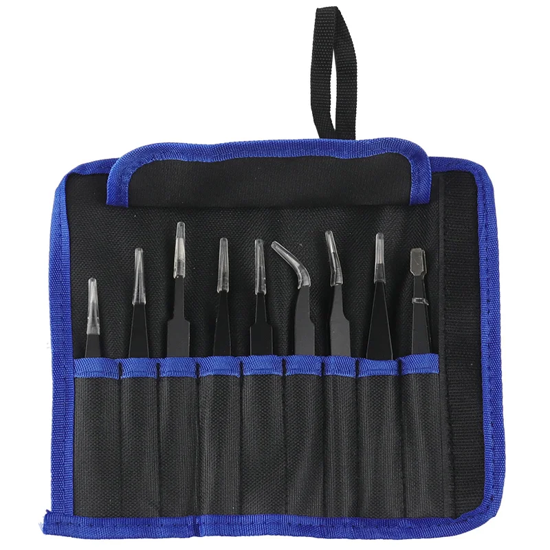 ESD Safe Stainless Steel Tweezers Set - Straight  Curved Tips for Precision Maintenance Industrial Electronics Repair Tools