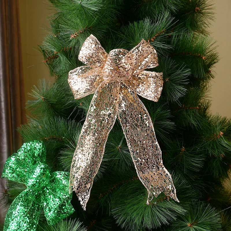 1 buah 30cm pita Natal besar busur poliester Emas Glitter ikatan simpul pohon Natal hiasan gantung Tahun Baru dekorasi rumah Navidad 2025
