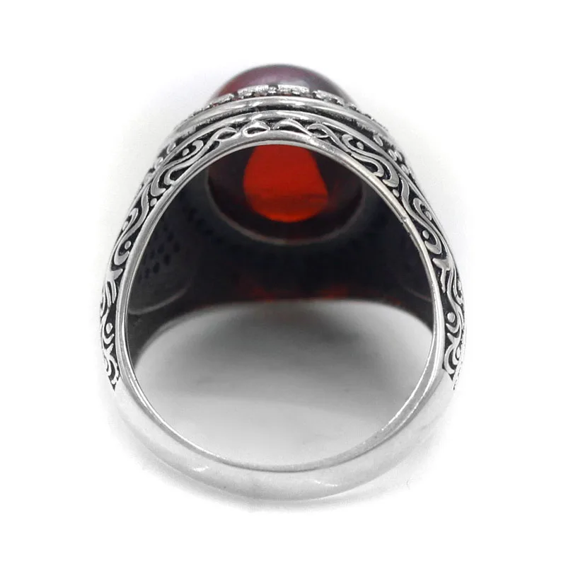 New S925 Sterling Silver Türkiye Women\'s Handmade Ring AAA Red Zircon Vintage Fashion Party Luxury Christmas Jewelry Gift