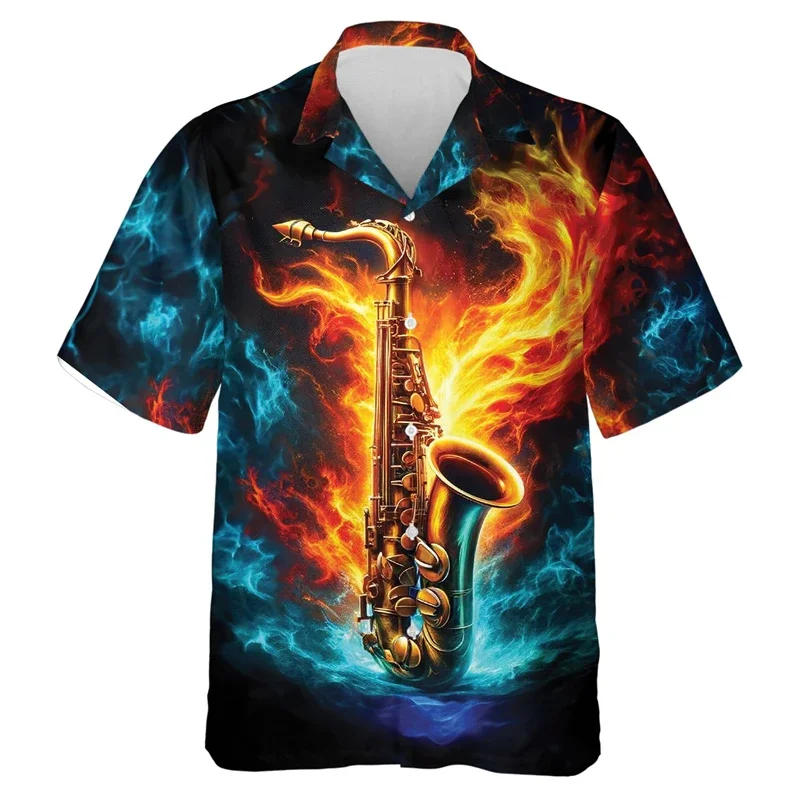 Saxophone 3D Printed Shirt For Men Musical Instrument Pattern Hawaiian Shirts Beach Blouse Casual Short Sleeve Aloha Shirts