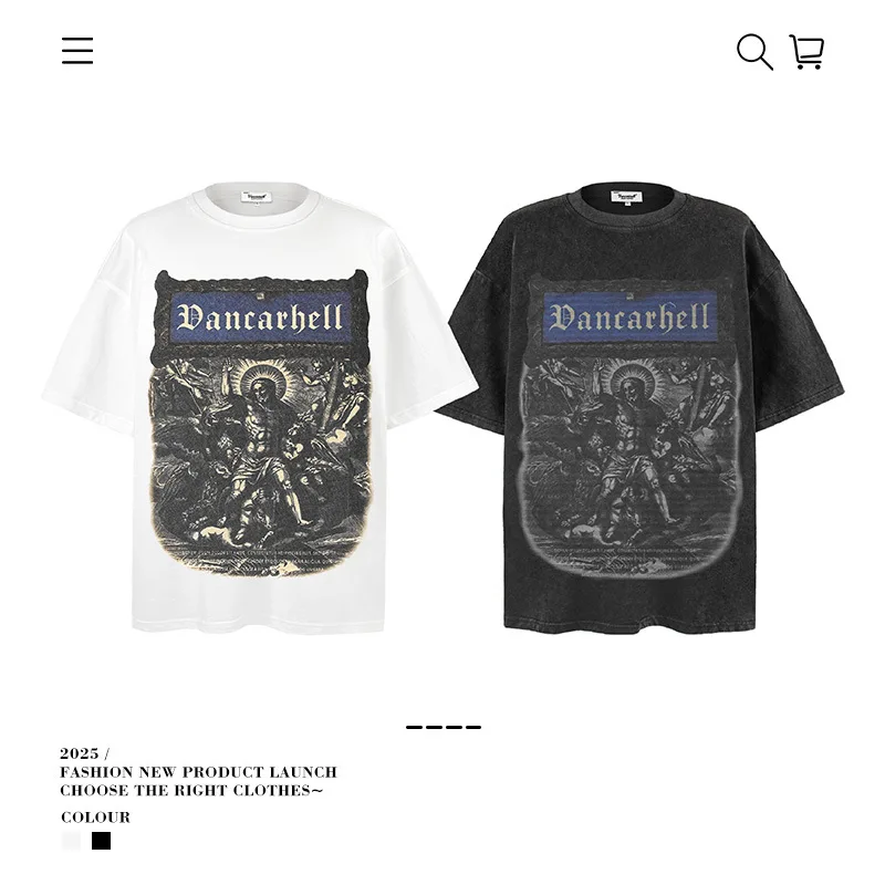 

New Pure Cotton T-shirts Man Fashion Retro Washed Distress Short Sleeve Tops Tees Summer Casual O-neck Oversized T Shirts Male