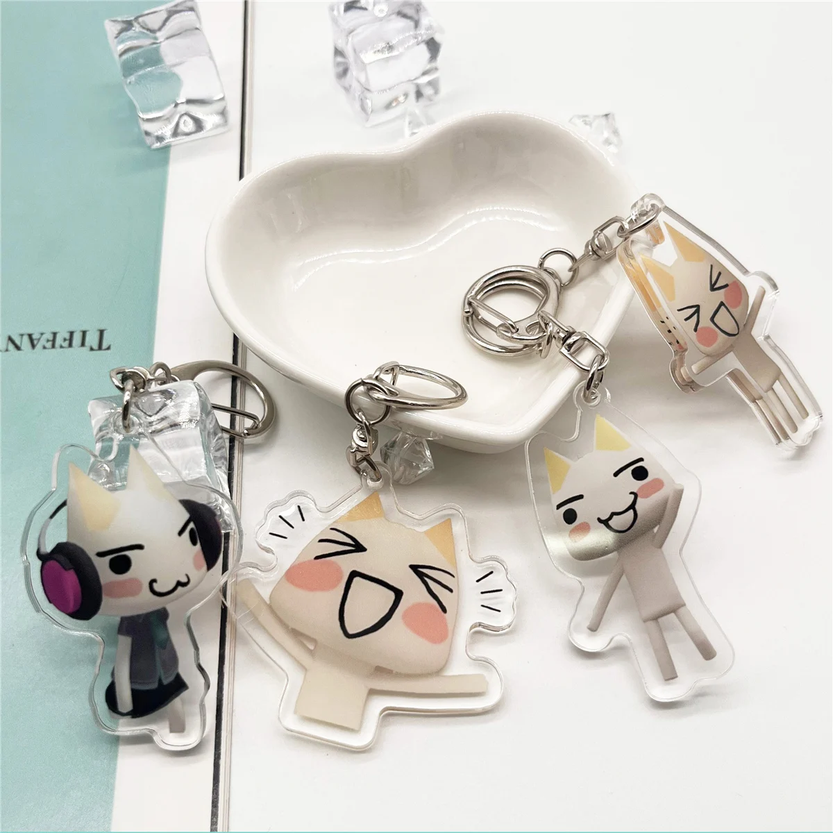 Acrylic Cartoon Bear Keychains with Lobster Clasp, Cute Bubu Dudu Duo Keyring Charms for Bags, Decorative Doll Style Key Chain