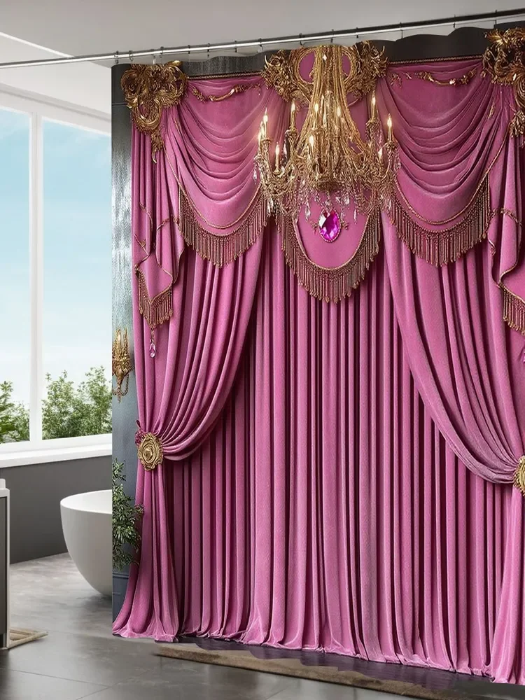 

Luxury Velvet Purple Shower Curtain Machine Washable All Season Waterproof Privacy Protection Royal Design Elegant Quick Setup