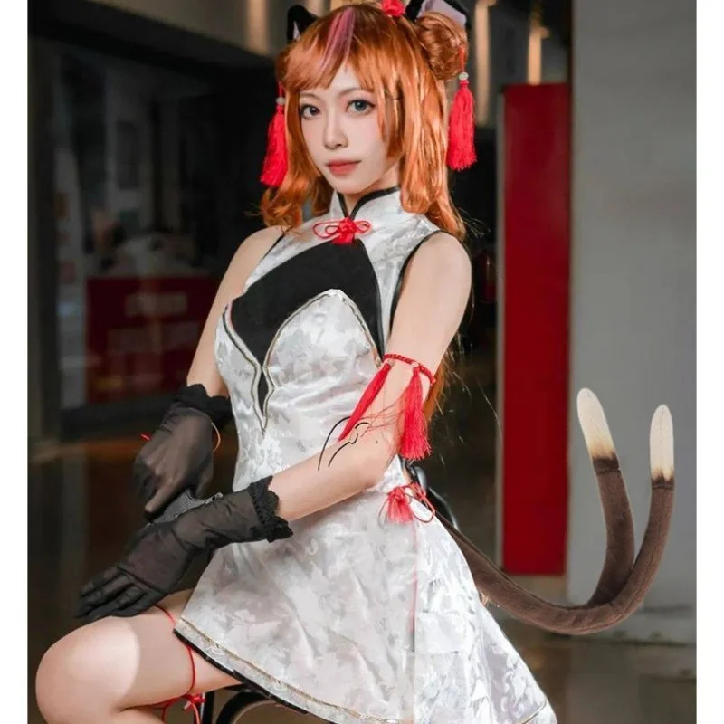 Hot Game Impact Kirara Inazuma Nekomata Adult Kids Cosplay Anime Fluffy Plush Two Long Cat Tail Halloween Party Costume Props