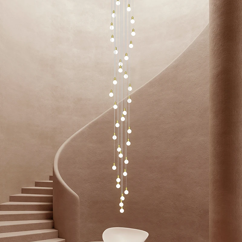 Stair Chandelier Modern Nordic Restaurant Indoor Gloss Living Room Long Line Chandelier Simple Apartment Ball Led Chandelier