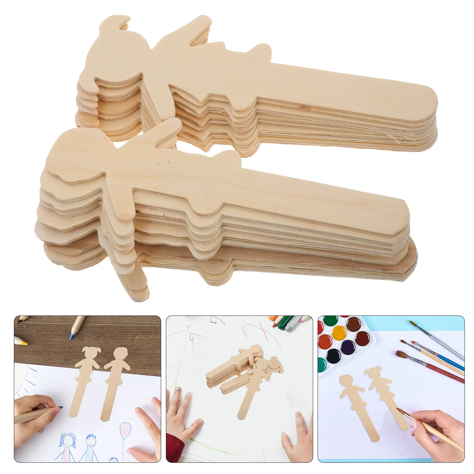 

40Pcs Boy Girl Wood Cutouts Unfinished Blank Slices for Crafting Kids School Projects DIY Painting Wood People Shape Tags
